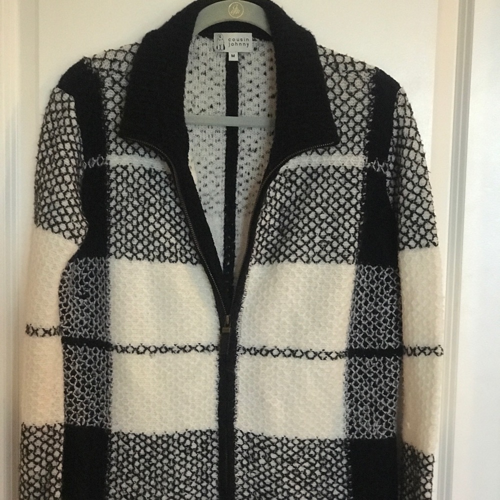 Cousin Johnny Cardigan..Black and White Front Zip
